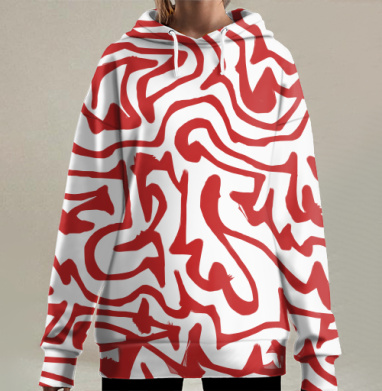 Абстрактный красный узор в динамике энергий, Hoodie Long Oversize 3D