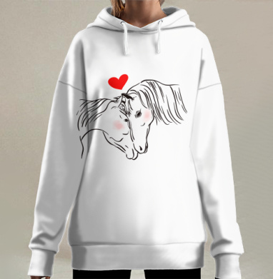 Влюбленные лошади нежность чувства сердца, Hoodie Long Oversize 3D