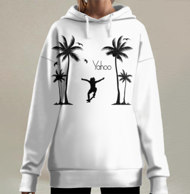 Свобода прыжка на скейте между пальмами и птицами, Hoodie Long Oversize 3D