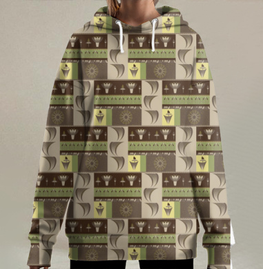 Геометрический узор с этническими мотивами в минималистичном стиле, Hoodie Long Oversize 3D