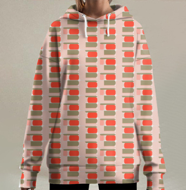 Геометрические формы в бежево красном оформлении повседневной жизни, Hoodie Long Oversize 3D