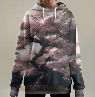 Цветущее дерево сакуры нежность весны умиротворения, Hoodie Long Oversize 3D