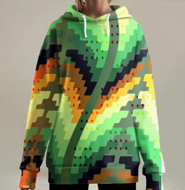Психоделический пиксельный лес., Hoodie Long Oversize 3D
