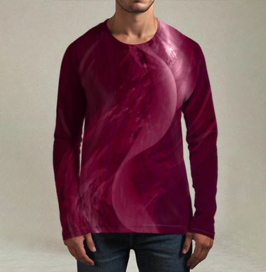 Элегантная бордовая абстрактная волна, Футболка мужская лонгслив 3Д