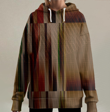 Ткань с абстрактным геометрическим рисунком коричневый, Hoodie Long Oversize 3D