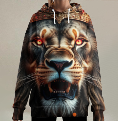 Королевский Лев с Огоньком - Мощный Дизайн, Hoodie Long Oversize 3D