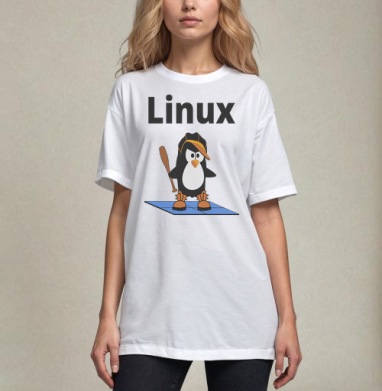 Стильный пингвин Linux в кепке и ботинках с битой - Магазин футболок Wladimir. Дизайнерские принты.