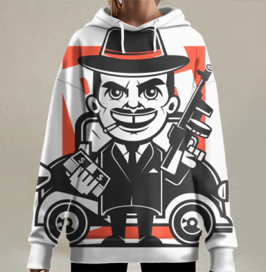 Стикер мафия с автоматом и деньгами, Hoodie Long Oversize 3D