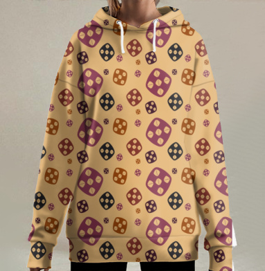 Ткань с геометрическим узором в теплых тонах, Hoodie Long Oversize 3D