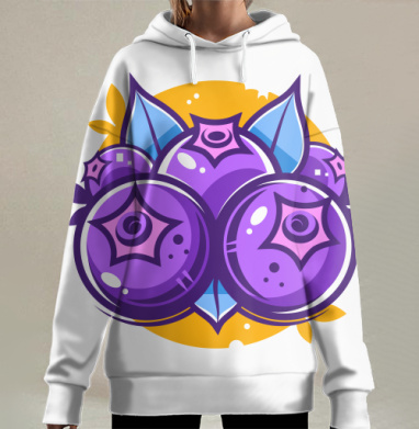 Яркий набор аппетитных фиолетовых ягод в стиле вектор, Hoodie Long Oversize 3D