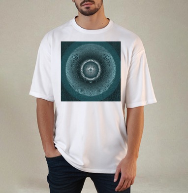 Мандала Арт в Синих Оттенках с Солнцем, Футболка / Мужчинам / Оверсайз / Белая / C принтом