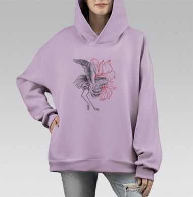 Цапля в танце из красного цветка, Hoodie Mono Fiolet, оверсайз, утепленная