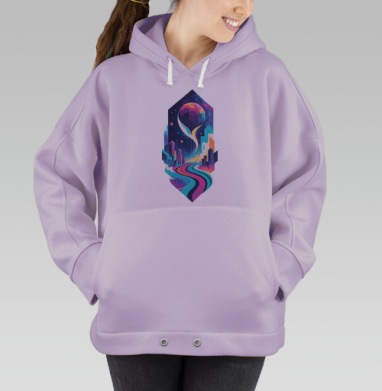 Футуристический синтвейв постер с дорогой в космос, Hoodie Oversize Fiolet