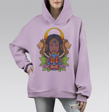 Магическая маска богини-матери с мифическим орнаментом, Hoodie Mono Fiolet, оверсайз, утепленная