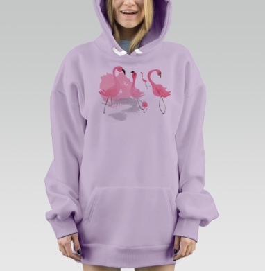 Акварельные розовые фламинго в динамике и грации, Hoodie Mjhigh Dig Mel, Fiolet, утепленная
