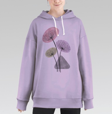 Минималистичная абстракция: изящные цветочные линии, Hoodie Long Oversize Fiolet