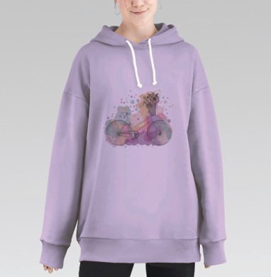 Акварельная иллюстрация велосипеда с цветами, Hoodie Long Oversize Fiolet