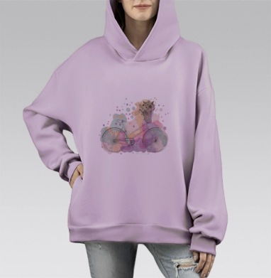 Акварельная иллюстрация велосипеда с цветами, Hoodie Mono Fiolet, оверсайз, утепленная