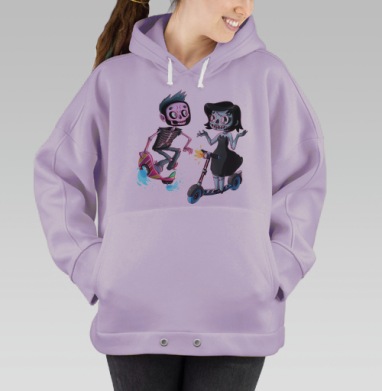 Мультяшные Зомби и Скелеты на Ховерборде и Самокате, Hoodie Oversize Fiolet