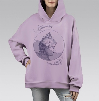 Город Сознания: Глубина Мыслей и Воображения, Hoodie Mono Fiolet, оверсайз, утепленная