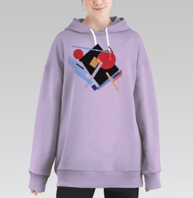 Абстрактная динамичная композиция в стиле конструктивизм, Hoodie Long Oversize Fiolet