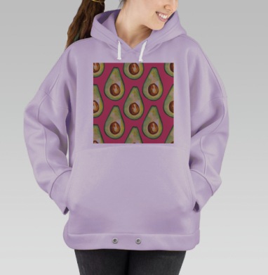 Яркий акварельный принт с авокадо на розовом фоне, Hoodie Oversize Fiolet