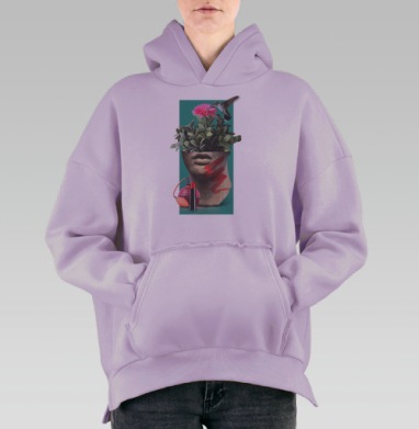 Цветущий сад в античной скульптуре с колибри, Hoodie Oversize Fiolet, утепленная