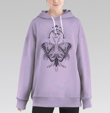 Мистическая бабочка с розой и лунным сиянием, Hoodie Long Oversize Fiolet