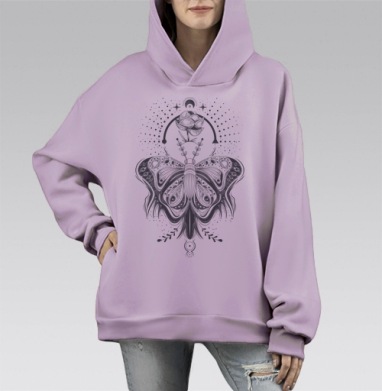 Мистическая бабочка с розой и лунным сиянием, Hoodie Mono Fiolet, оверсайз, утепленная