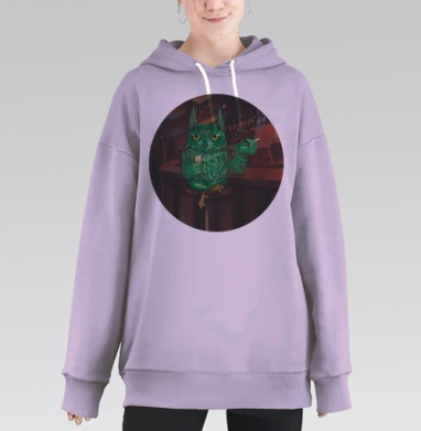 Антропоморфный филин в баре — загадочная атмосфера, Hoodie Long Oversize Fiolet