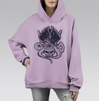 Белая татуировка сурового морского разбойника Череп пират осьминог, Hoodie Mono Fiolet, оверсайз, утепленная