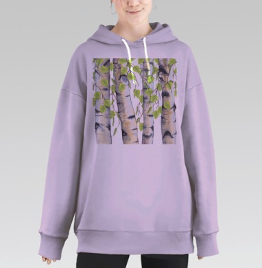 Весенние березы в акварели – природная свежесть, Hoodie Long Oversize Fiolet