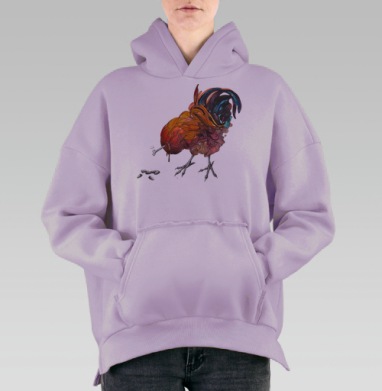 Сюрреалистичный рисунок петуха с метафорическим смыслом, Hoodie Oversize Fiolet, утепленная