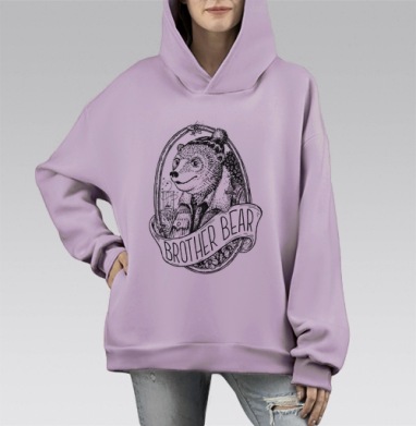 Брат Медведь – тепло и гармония природы, Hoodie Mono Fiolet, оверсайз, утепленная