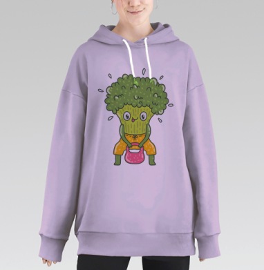 Весёлый брокколи с розовой гирей для фитнеса, Hoodie Long Oversize Fiolet