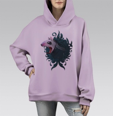 БУЛЬ, Hoodie Mono Fiolet, оверсайз, утепленная