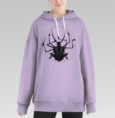 Мифическое божество в монохроме с множеством рук, Hoodie Long Oversize Fiolet