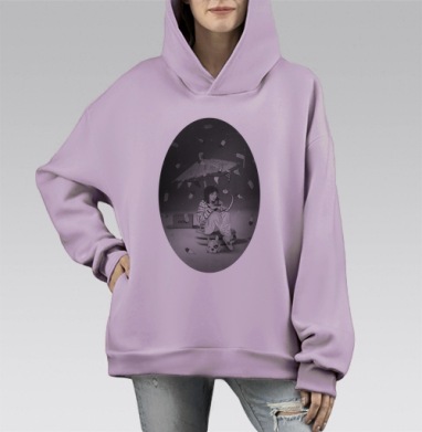Чаепитие на луне, Hoodie Mono Fiolet, оверсайз, утепленная
