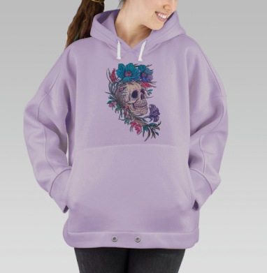 Циклы жизни: череп и яркие цветы, Hoodie Oversize Fiolet