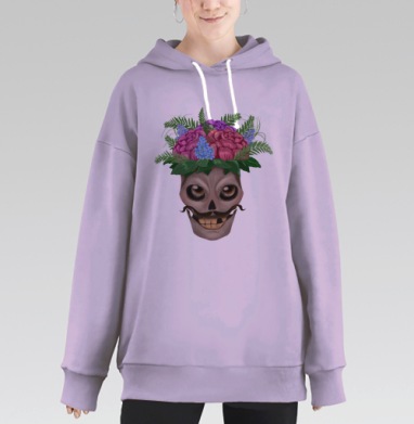 Череп мозг цветы, Hoodie Long Oversize Fiolet