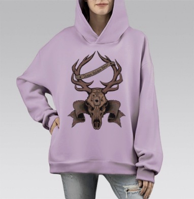 Череп оленя с рогами и картами Техасский Холдем Покер, Hoodie Mono Fiolet, оверсайз, утепленная