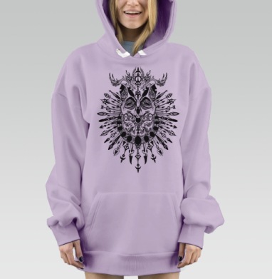Мистический череп с ореолом стрел и рогов, Hoodie Mjhigh Dig Mel, Fiolet, утепленная