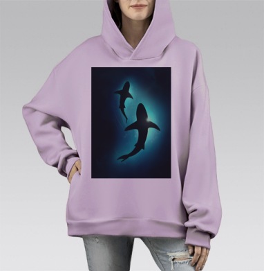 Величие двух акул в бирюзовом свете океана, Hoodie Mono Fiolet, оверсайз, утепленная