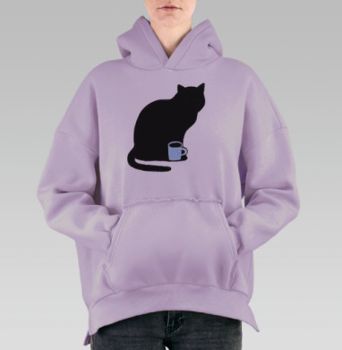 Кошка с кружкой: уют и спокойствие в доме, Hoodie Oversize Fiolet, утепленная