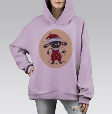 Черный кролик с гирляндой, Hoodie Mono Fiolet, оверсайз, утепленная