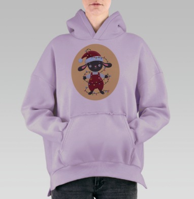 Черный кролик с гирляндой, Hoodie Oversize Fiolet, утепленная