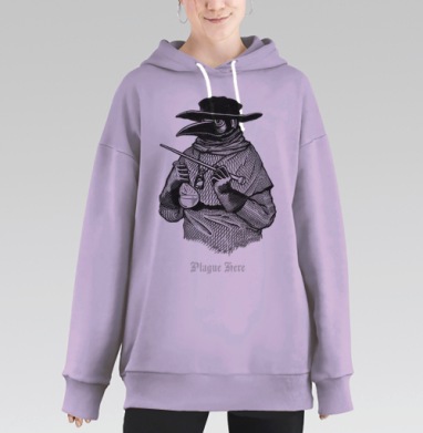 Стилизованный портрет средневекового чумного доктора, Hoodie Long Oversize Fiolet