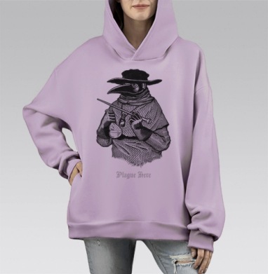 Стилизованный портрет средневекового чумного доктора, Hoodie Mono Fiolet, оверсайз, утепленная