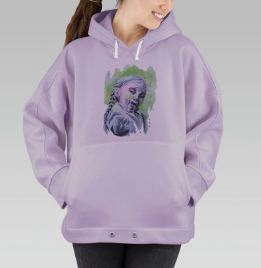 Озорная девочка с косами в динамике, Hoodie Oversize Fiolet