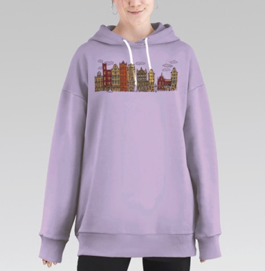 Открытка с видом Амстердама в стиле hand-drawn, Hoodie Long Oversize Fiolet
